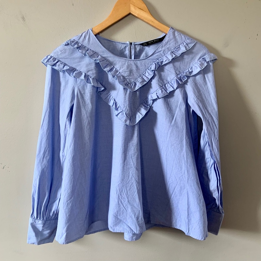 Zara blue ruffles blouse